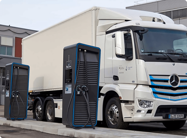 A truck at a charging station